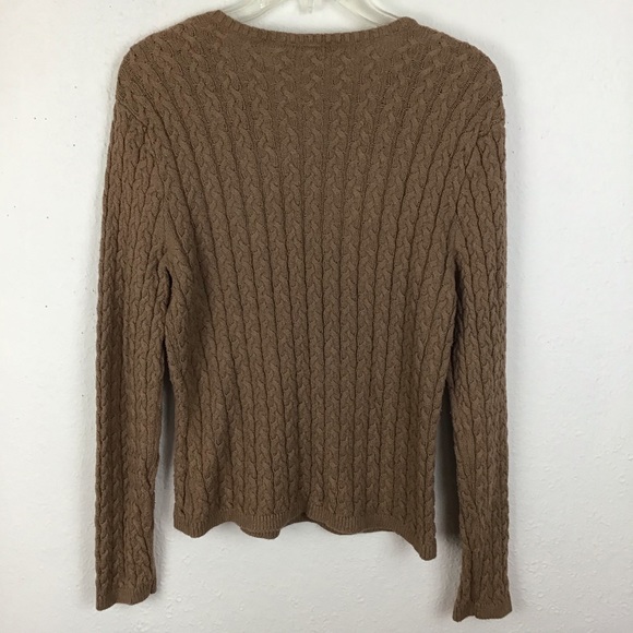 Talbots V-neck cable knit sweater in brown-L - Picture 5 of 8